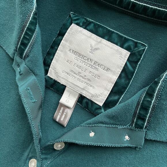 American Eagle AE Eagle Polo Teal Womens Large 3/4 Sleeve Y2K Fitted - Picture 10 of 11